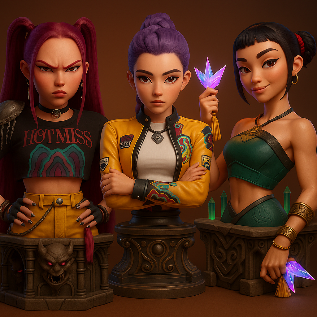 Pack de 3 Bustes – Rumi, Zoey et Mira – Chasseurs de Démons Kpop