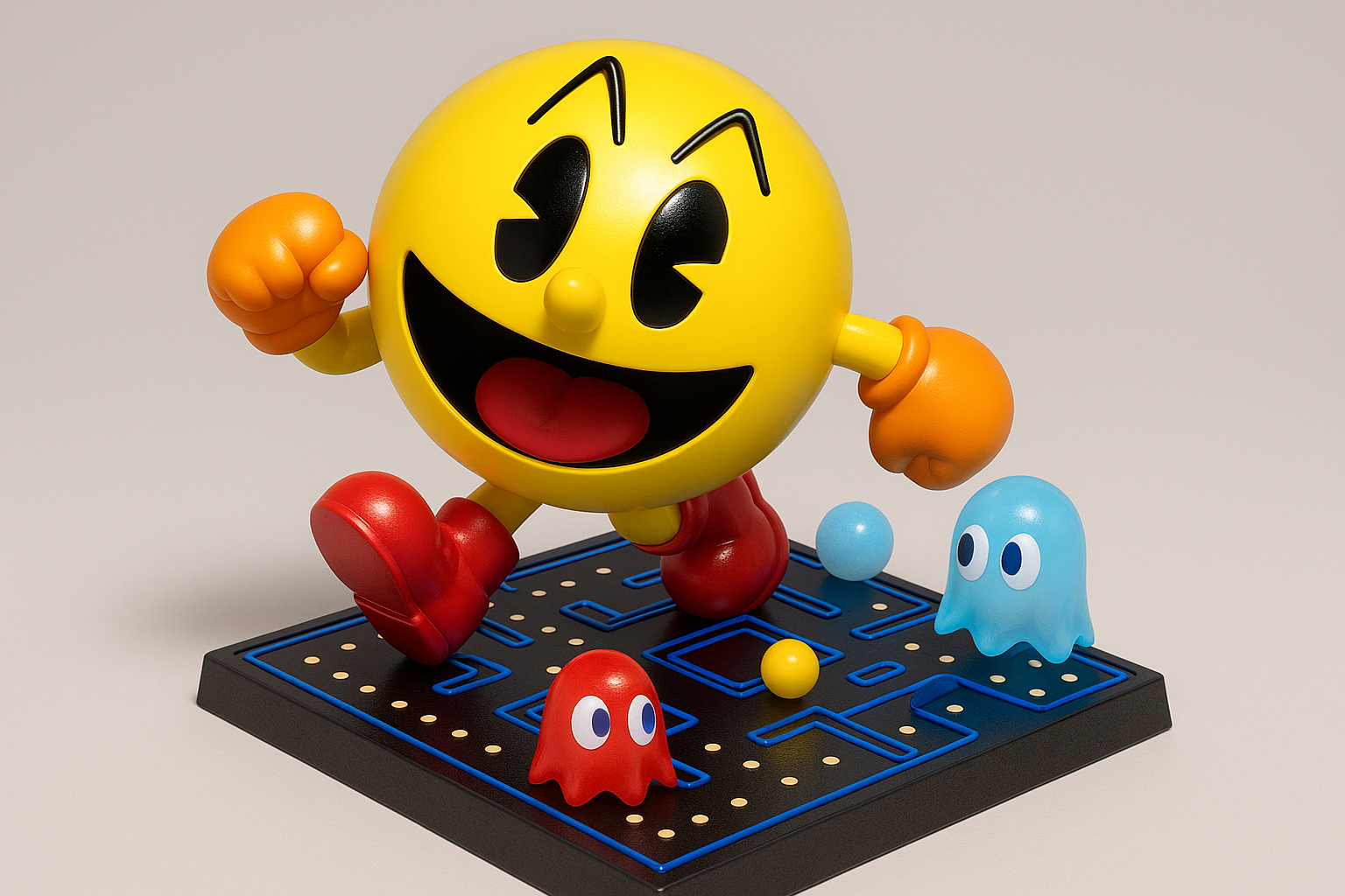 Pac-Man avec base arcade et fantômes – Figurine de collection