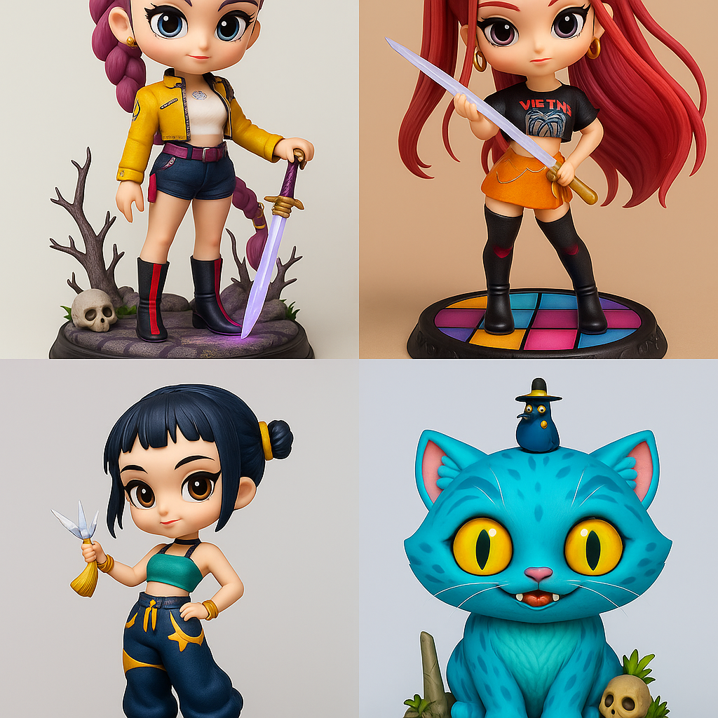 Mega Pack Qposket – Rumi, Mira, Zoey y Derpy Tiger – K-Pop Demon Hunters